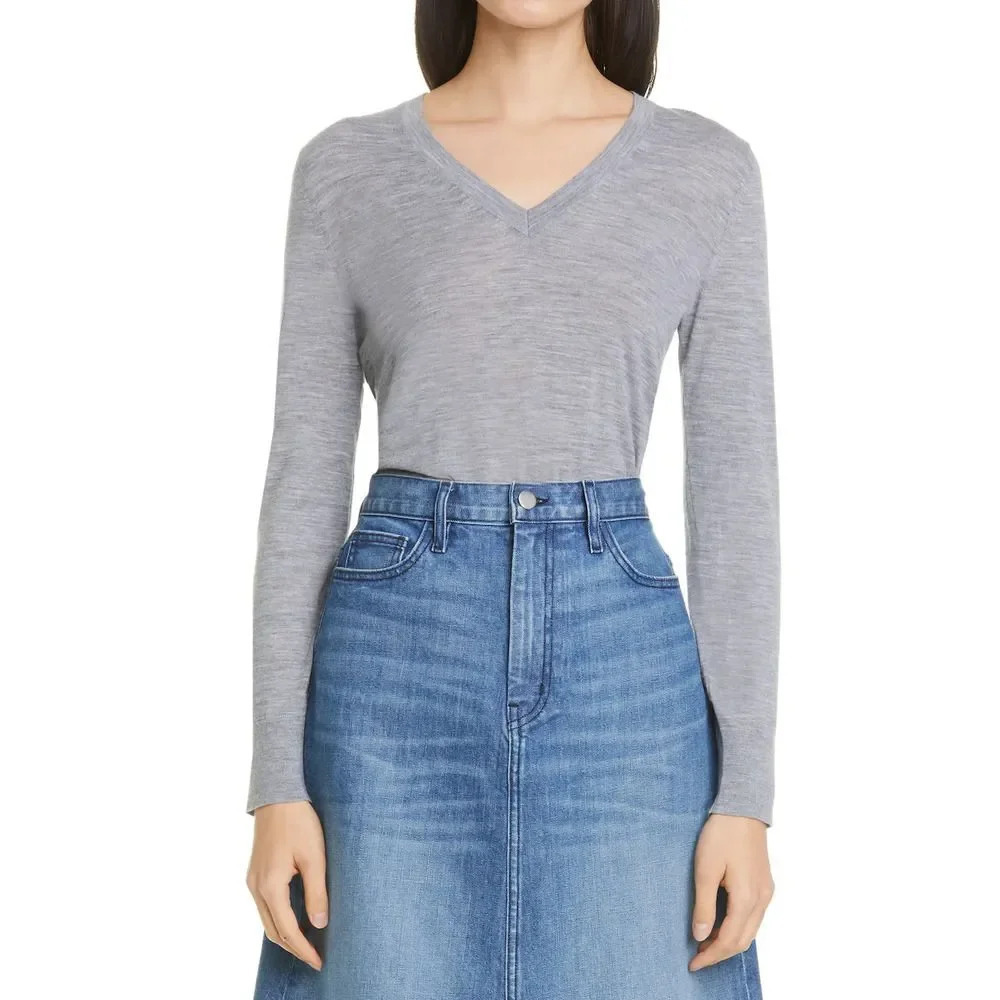 PARTOW Franca Merino Wool Sweater Knit Long Sleeves Gray Size Large